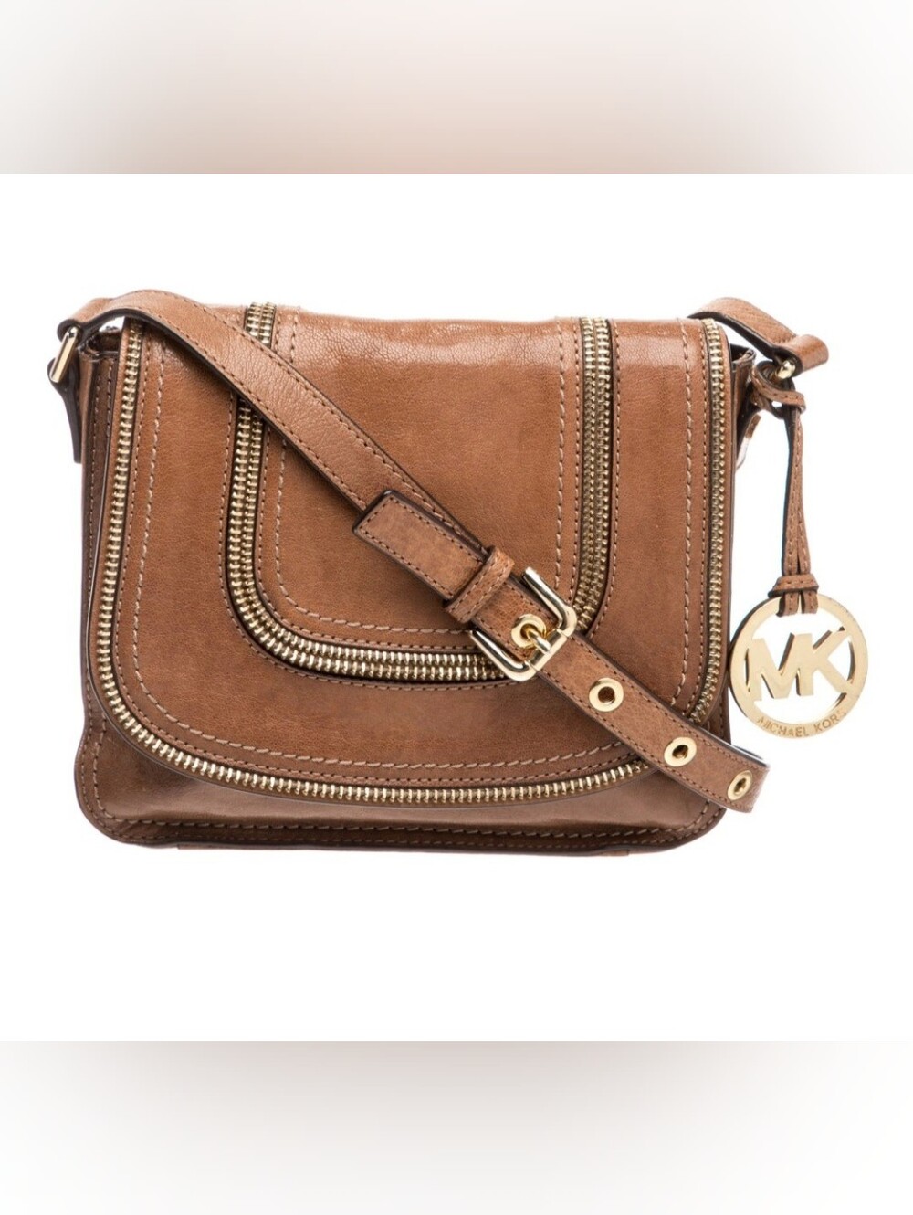 Michael Kors Naomi Leather Zipper Trim Crossbody Bag